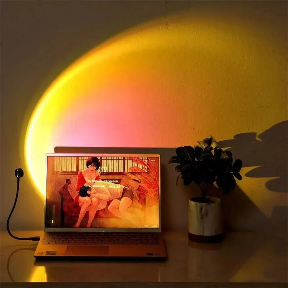 USB Sunset Light Mobile Phone Self Photography Light LED Rainbow Neon Night Light Projector Photography Wall Atmosphere Light