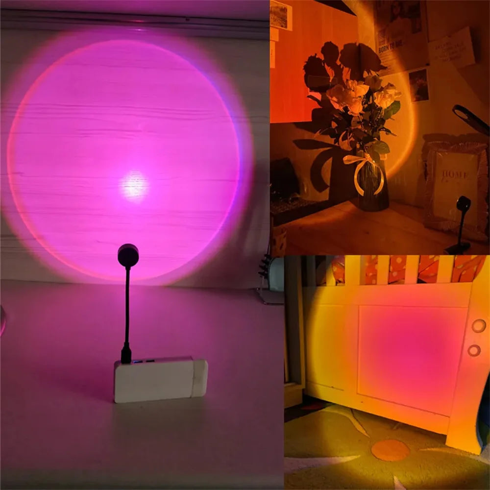 USB Sunset Light Mobile Phone Self Photography Light LED Rainbow Neon Night Light Projector Photography Wall Atmosphere Light