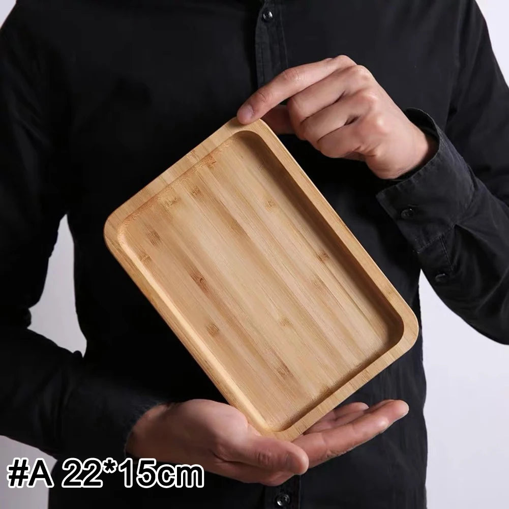 Home Bamboo Serving Tray Round Square Rectangle Breakfast Dessert Cake Tray Decorative Coffee Tea Platter Dinner Plate