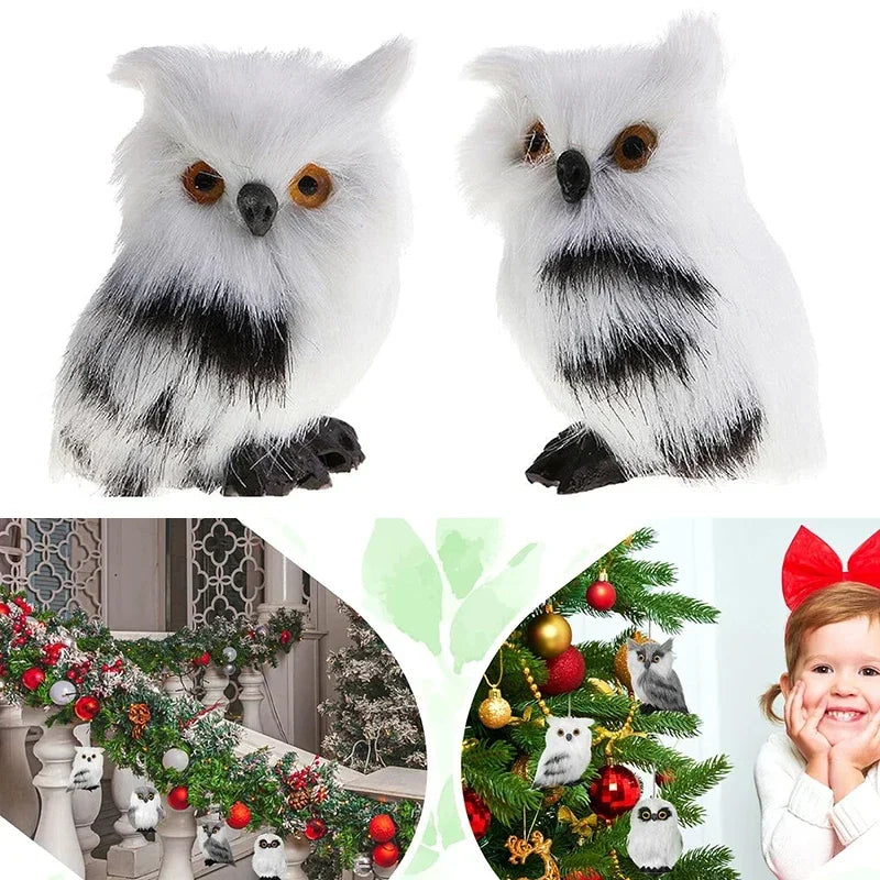 Owl Christmas Ornament Artificial Cute Standing Birds Xmas Ornaments for White Winter Home Decor Festival Party Supplies Decor