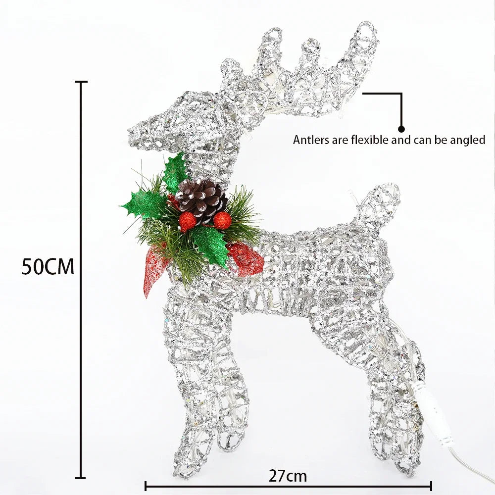 Рождественские украшения с железным оленем, золотая тележка с оленями, украшение для сада в виде лося, рождественская елка, соответствующая сцена, свет оленя, новогодний декор