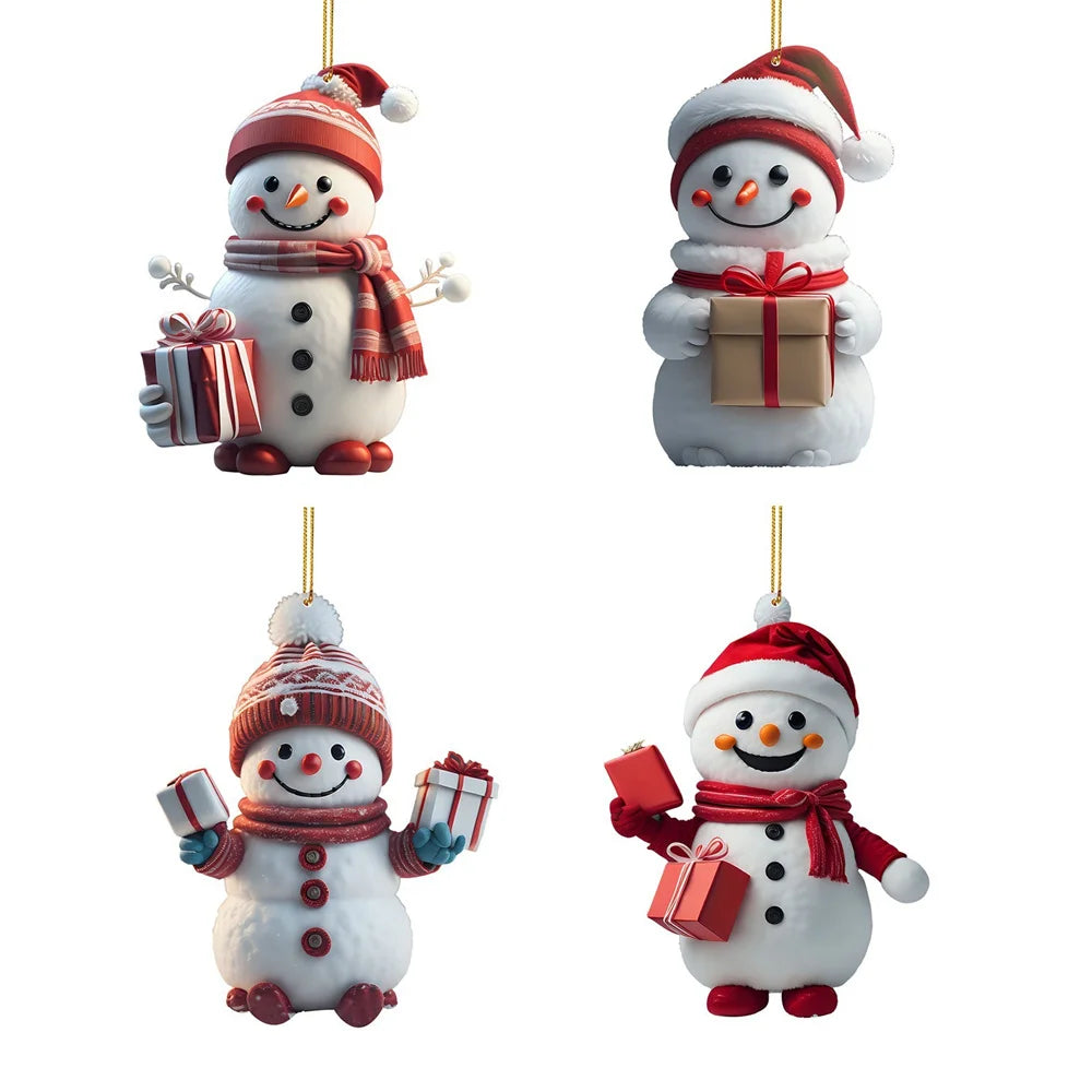 Christmas Decoration Pendant 2D Acrylic Cartoon Christmas Snowman Home Garden Christmas Tree Pendant Party Decoration Supplies