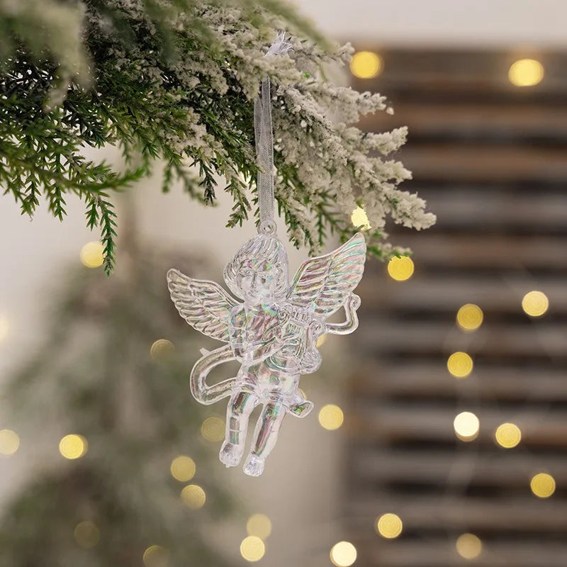 Acrylic Snowflake Angel Pendants Transparent Crystal Christmas Tree Hanging Ornament 2024 Home Decorations New Year Gift 2025