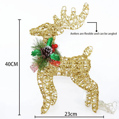 Рождественские украшения с железным оленем, золотая тележка с оленями, украшение для сада в виде лося, рождественская елка, соответствующая сцена, свет оленя, новогодний декор