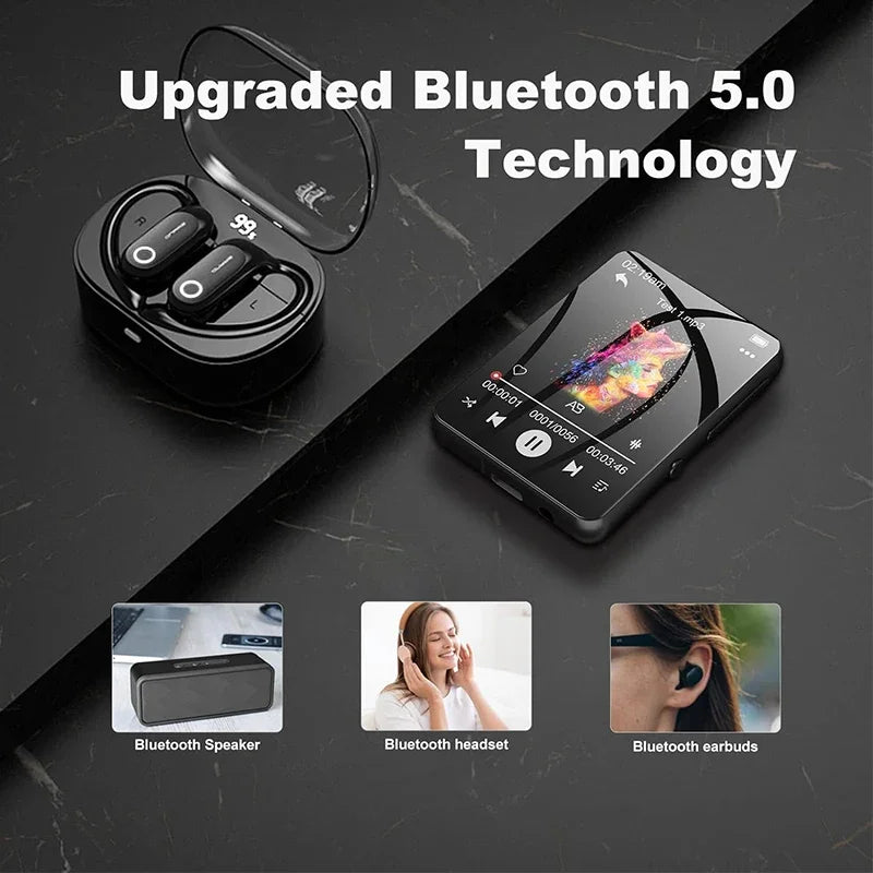 MP3-плеер с сенсорным экраном, 32 ГБ, 2,4 дюйма, Bluetooth 5.0, MP3-плеер со встроенным HD-динамиком, FM-радио и записью голоса