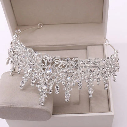 Luxury Silver Color Crystal Water Drop Bridal Jewelry Sets Rhinestone Tiaras Crown Necklace Earrings Wedding Dubai Jewelry Set