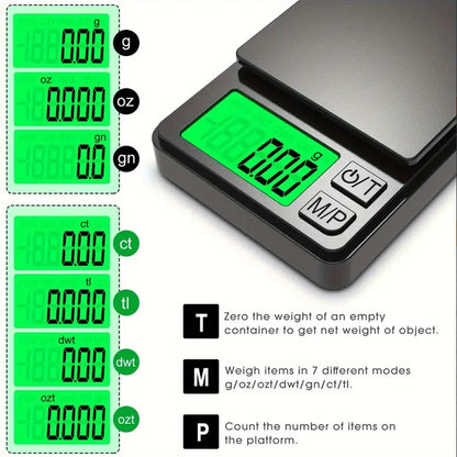 Precision Pocket Scale 1000g X 0.1g - Digital Gram Food Jewelry Ounces/Grains Scale with Backlit LCD - Mini Scale for Travel