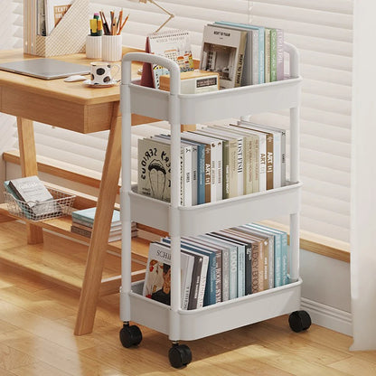 1*Bookshelf Storage Trolley Mobile Kitchen Organizer Cart With Wheels Multi-Layer Bathroom Shelves Household Snacks Storage Rack