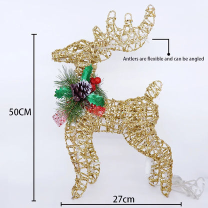 Рождественские украшения с железным оленем, золотая тележка с оленями, украшение для сада в виде лося, рождественская елка, соответствующая сцена, свет оленя, новогодний декор