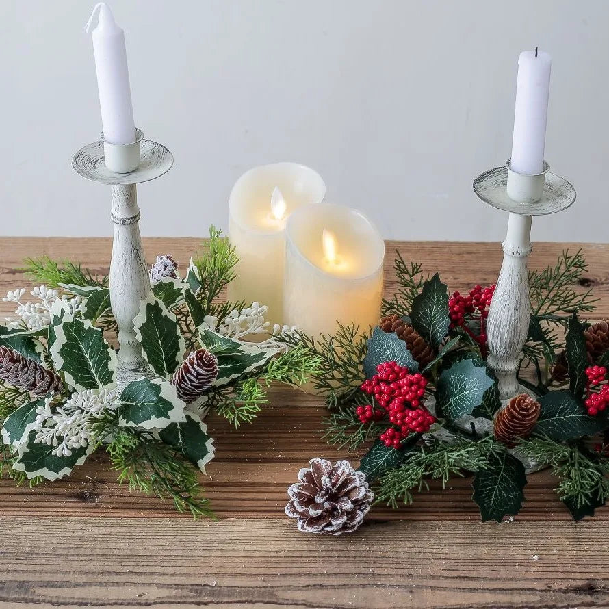 Christmas Decoration Leaf Candlestick Wreath Christmas Party Home Table Decor Artificial Leave Candle Ring Candlestick Garland