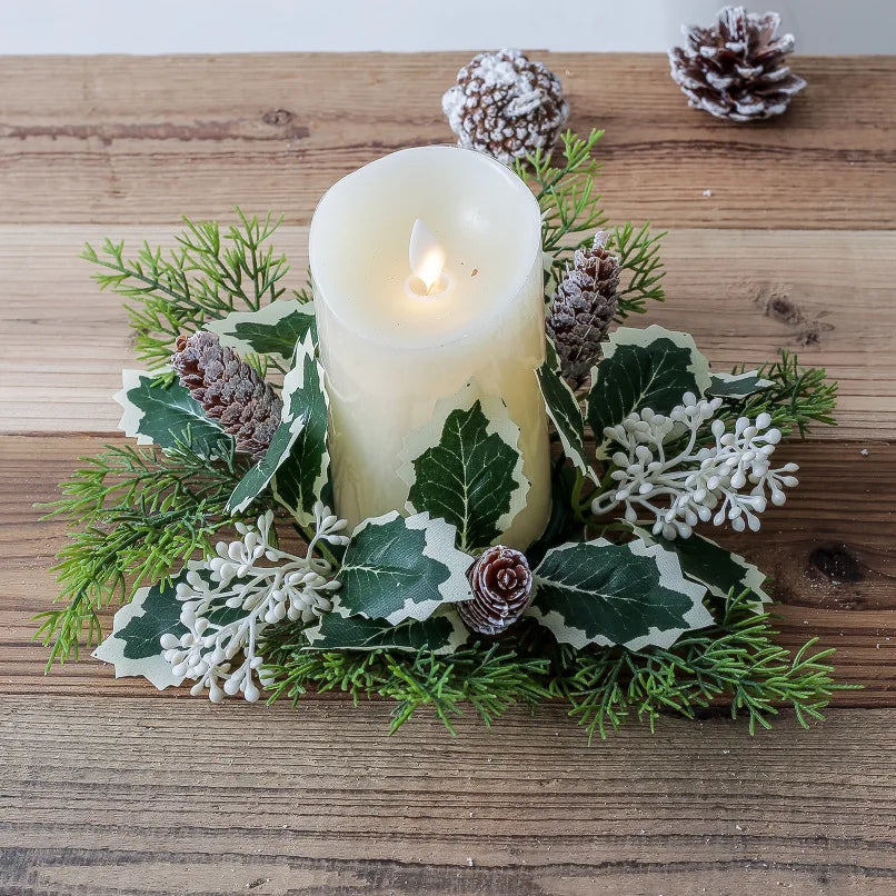 Christmas Decoration Leaf Candlestick Wreath Christmas Party Home Table Decor Artificial Leave Candle Ring Candlestick Garland