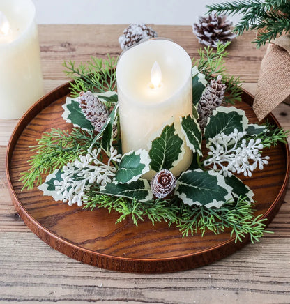 Christmas Decoration Leaf Candlestick Wreath Christmas Party Home Table Decor Artificial Leave Candle Ring Candlestick Garland