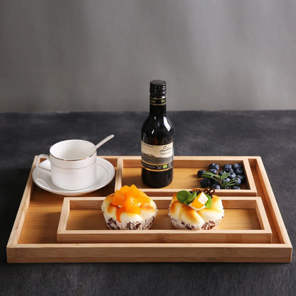 Home Bamboo Serving Tray Round Square Rectangle Breakfast Dessert Cake Tray Decorative Coffee Tea Platter Dinner Plate