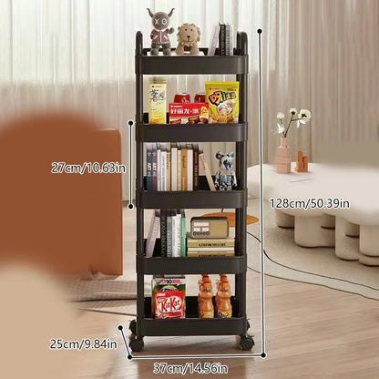 1*Bookshelf Storage Trolley Mobile Kitchen Organizer Cart With Wheels Multi-Layer Bathroom Shelves Household Snacks Storage Rack