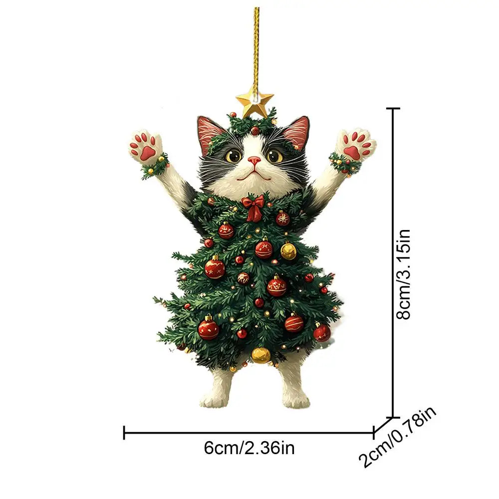 Christmas Cat Pendant Halloween Cartoon Animal Christmas 2D Acrylic Xmas Tree Ornaments 2024 New Year Home Decor