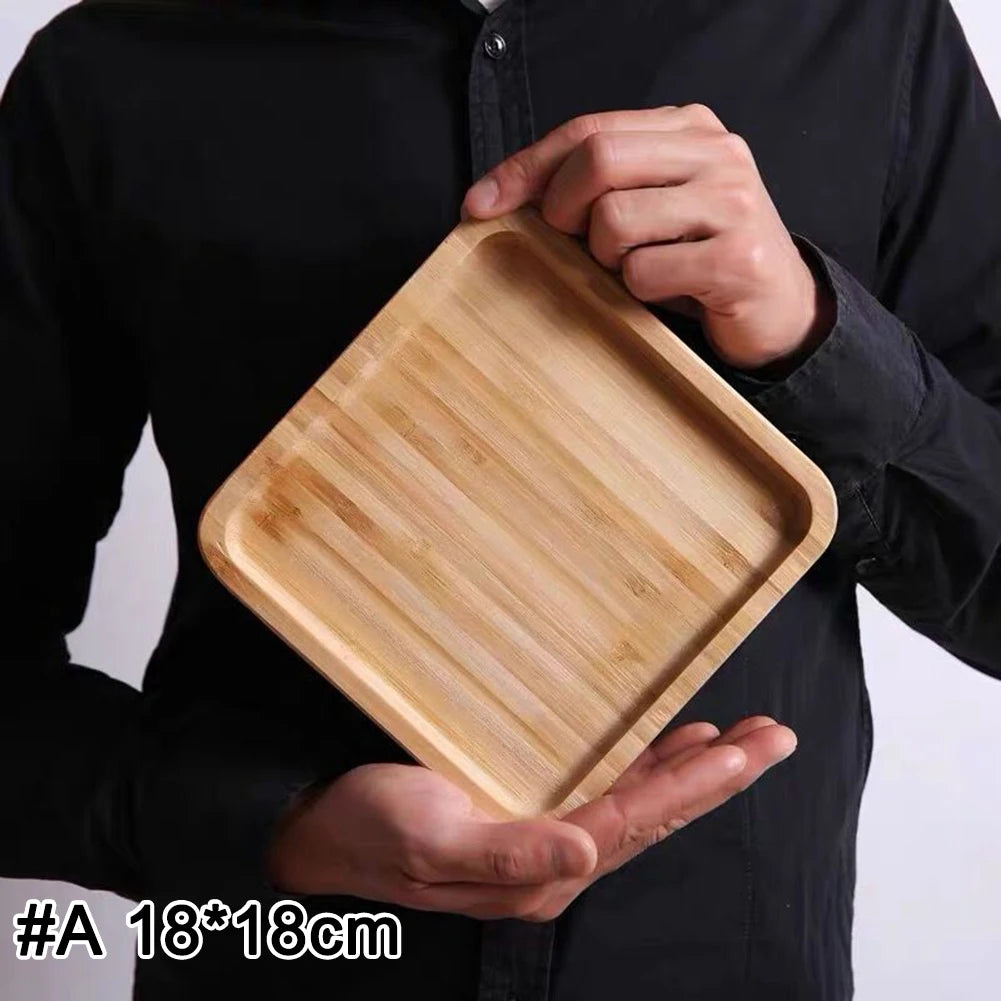 Home Bamboo Serving Tray Round Square Rectangle Breakfast Dessert Cake Tray Decorative Coffee Tea Platter Dinner Plate