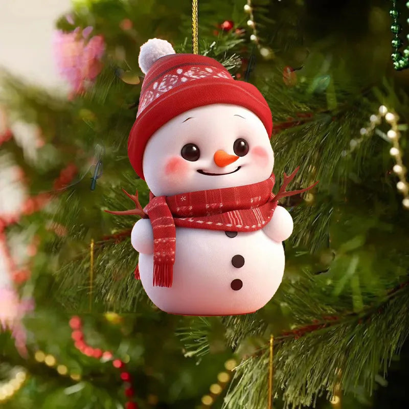 Christmas Decoration Pendant 2D Acrylic Cartoon Christmas Snowman Home Garden Christmas Tree Pendant Party Decoration