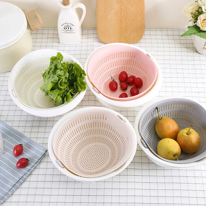 Kitchen Fruit Tray Removable Double Layer Fruit And Vegetable Basin Draining Basket Creative Household Rotating Washing Basket