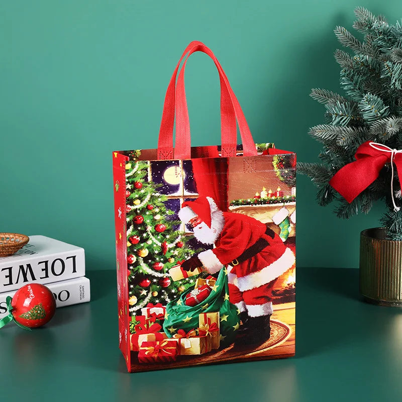 Non Woven Fabric Waterproof Gift Tote Bag Christmas Party Folding Bag Clothing Storage Bag Noel Navidad Print Package Gift Bag