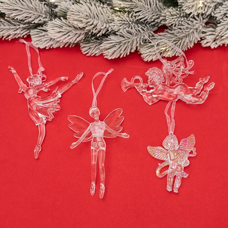 Acrylic Snowflake Angel Pendants Transparent Crystal Christmas Tree Hanging Ornament 2024 Home Decorations New Year Gift 2025