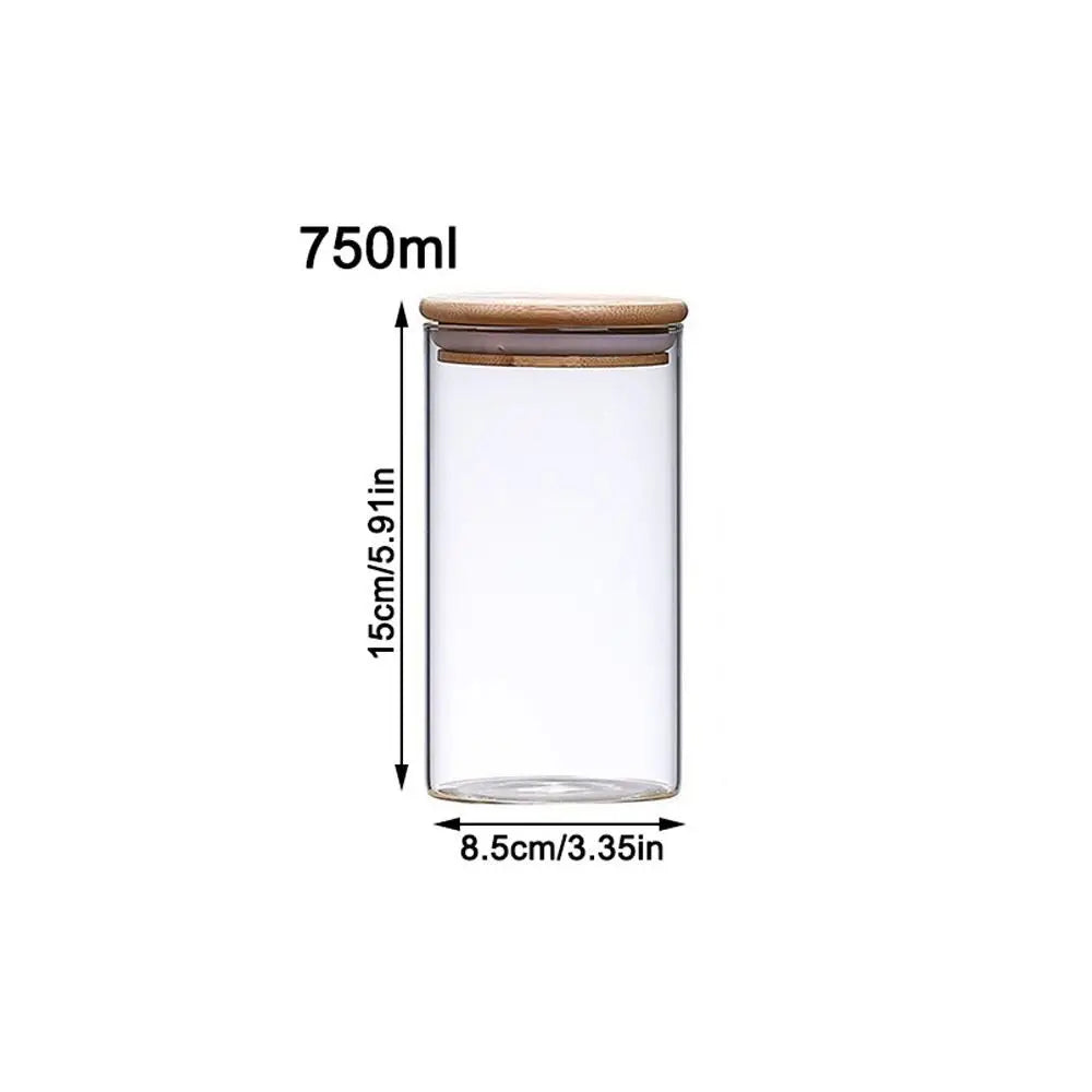 High Borosilicate Glass Sealed Jar with Bamboo Lid Spice Jars Storage Pots Tea Coffee Jar Transparent Split Bottle Storage Tank