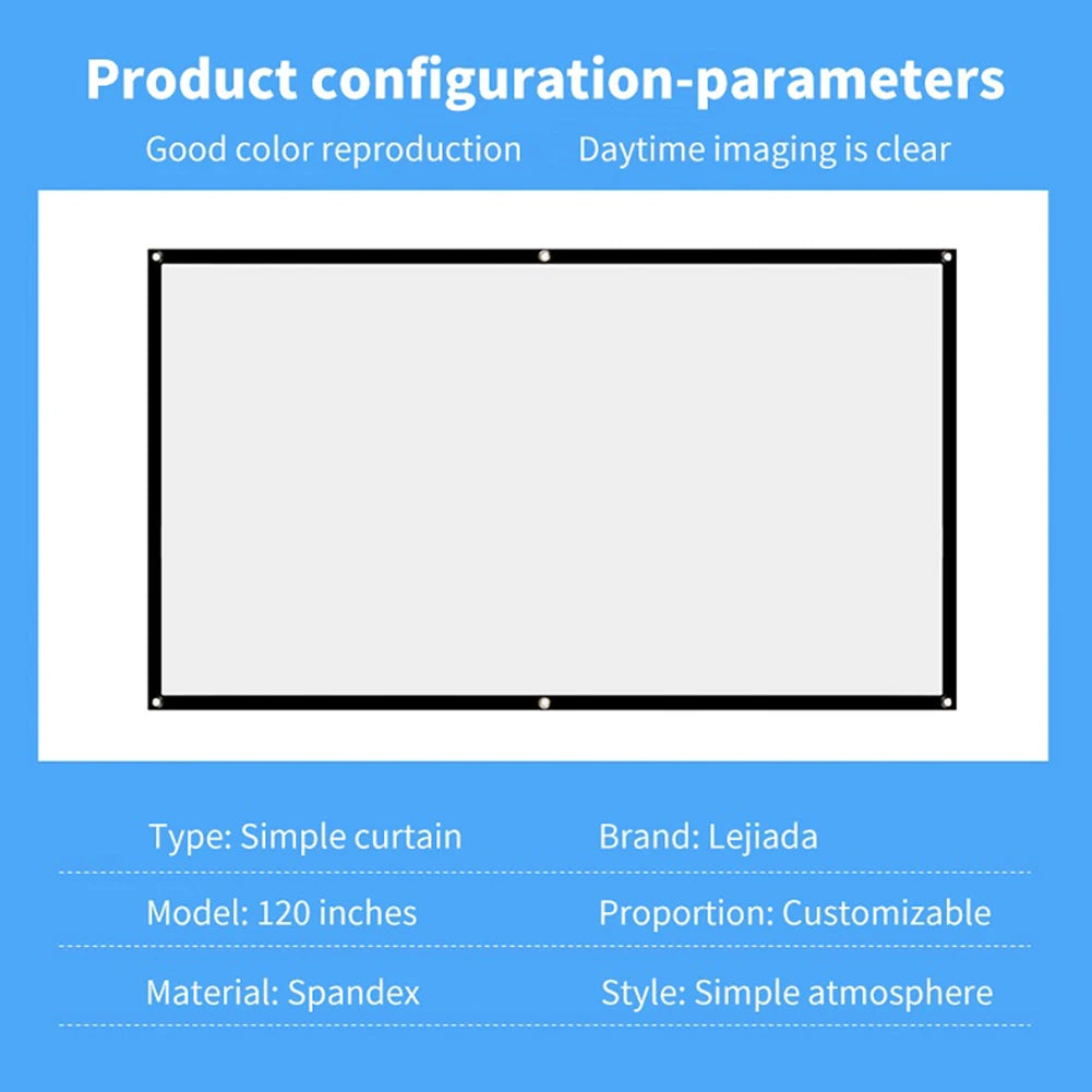 16:9 Простая занавеска для проектора 60/72/84/100/120/150 дюймов Портативный HD-дисплей Экран Домашний кинотеатр Кинотеатр Домашний офис на открытом воздухе