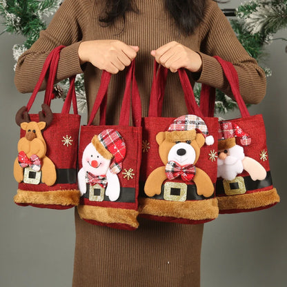 Christmas Gift Bag Linen Cloth New Year Children's Candy Handbag Christmas Eve Apple Storage Bag Xmas Santa Claus Wholesale 2023