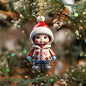 Acrylic Flat Santa Claus Christmas Snowman Character Pendant Ornament for Christmas Tree Holiday Party Car Decoration Gift