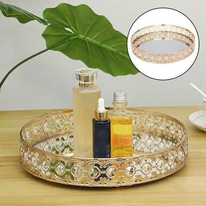 Crystal Decorative Tray Table Makeup Organizer Glass Mirror Perfume Lipstick Storage Plate Luxury Serving Tray Home Trinket Dish