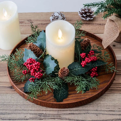 Christmas Decoration Leaf Candlestick Wreath Christmas Party Home Table Decor Artificial Leave Candle Ring Candlestick Garland