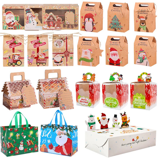 PriceZero Merry Christmas Gift Bags Xmas Tree Plastic Packing Bag Snowflake Christmas Candy Box New Year 2025 Kids Favors Bag Noel Decor