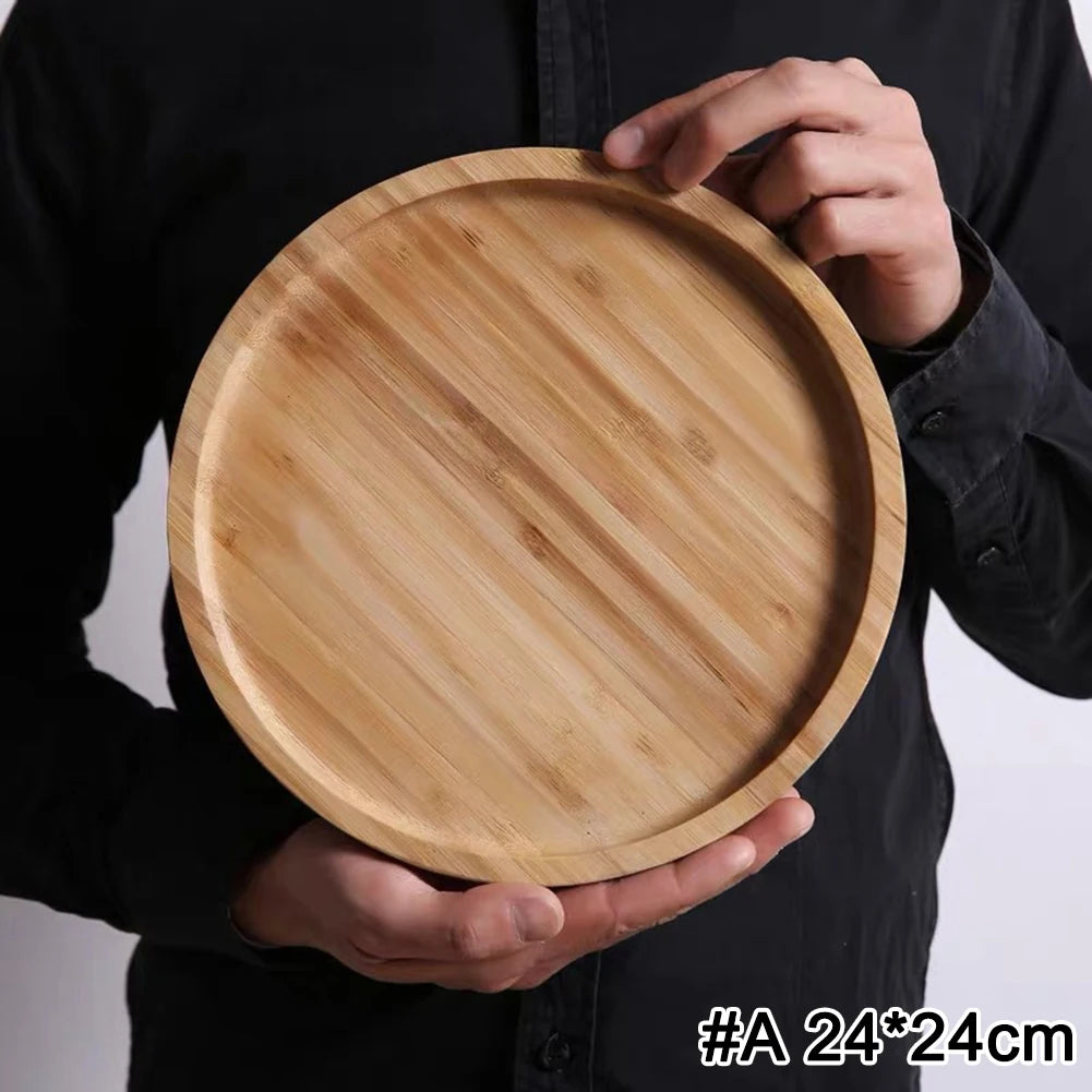 Home Bamboo Serving Tray Round Square Rectangle Breakfast Dessert Cake Tray Decorative Coffee Tea Platter Dinner Plate