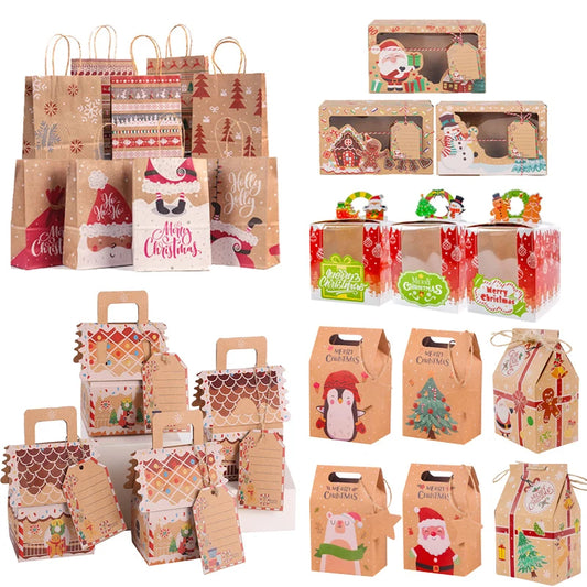 Christmas Gift Packing Bags Santa Claus Snowman Candy Cookie Box Xmas Navidad 2024 New Year Party Favor Bag Christmas Decoration