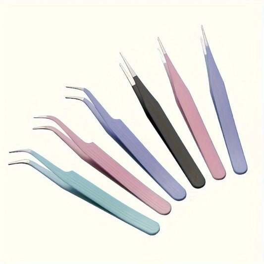 2pcs Stainless Steel Precision Tweezers, Color Scrapbook , Straight And Curved Head , Pink/Blue/Purple/White/Bla