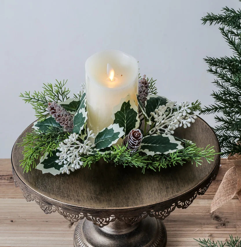 Christmas Decoration Leaf Candlestick Wreath Christmas Party Home Table Decor Artificial Leave Candle Ring Candlestick Garland