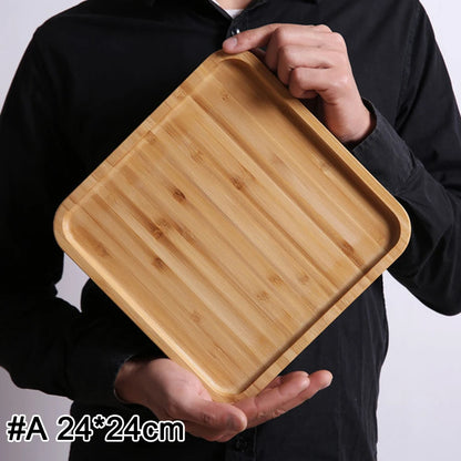 Home Bamboo Serving Tray Round Square Rectangle Breakfast Dessert Cake Tray Decorative Coffee Tea Platter Dinner Plate