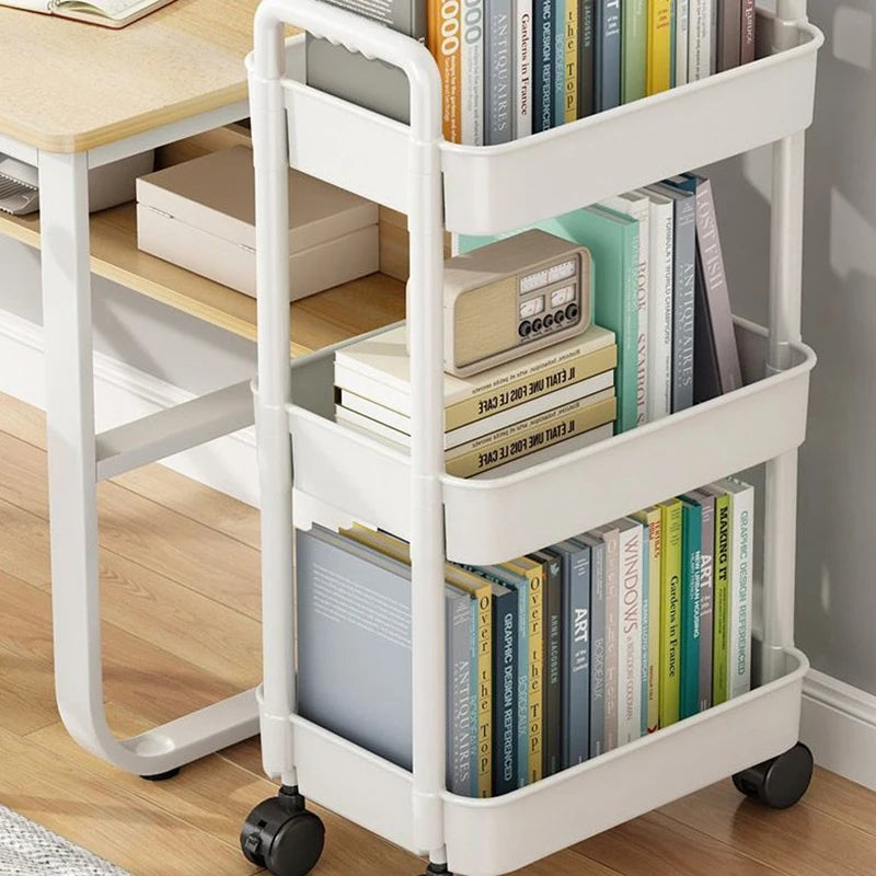 1*Bookshelf Storage Trolley Mobile Kitchen Organizer Cart With Wheels Multi-Layer Bathroom Shelves Household Snacks Storage Rack