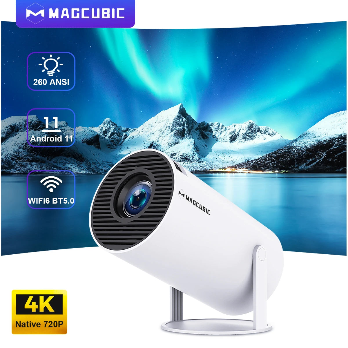 Magcubic 4K Wifi6 Projector Android 11 260 ANSI Dual WIFI Allwinner H713 BT5.0 1280*720P Home Cinema Outdoor portable HY300 Pro