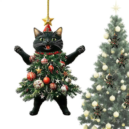 Christmas Cat Pendant Halloween Cartoon Animal Christmas 2D Acrylic Xmas Tree Ornaments 2024 New Year Home Decor