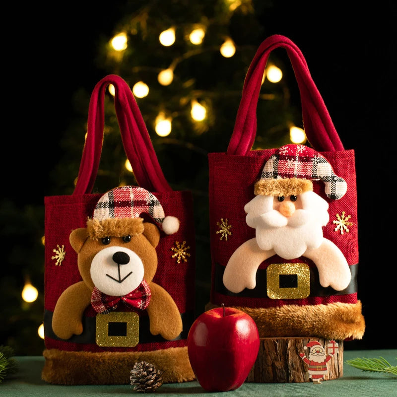 Christmas Gift Bag Linen Cloth New Year Children's Candy Handbag Christmas Eve Apple Storage Bag Xmas Santa Claus Wholesale 2023