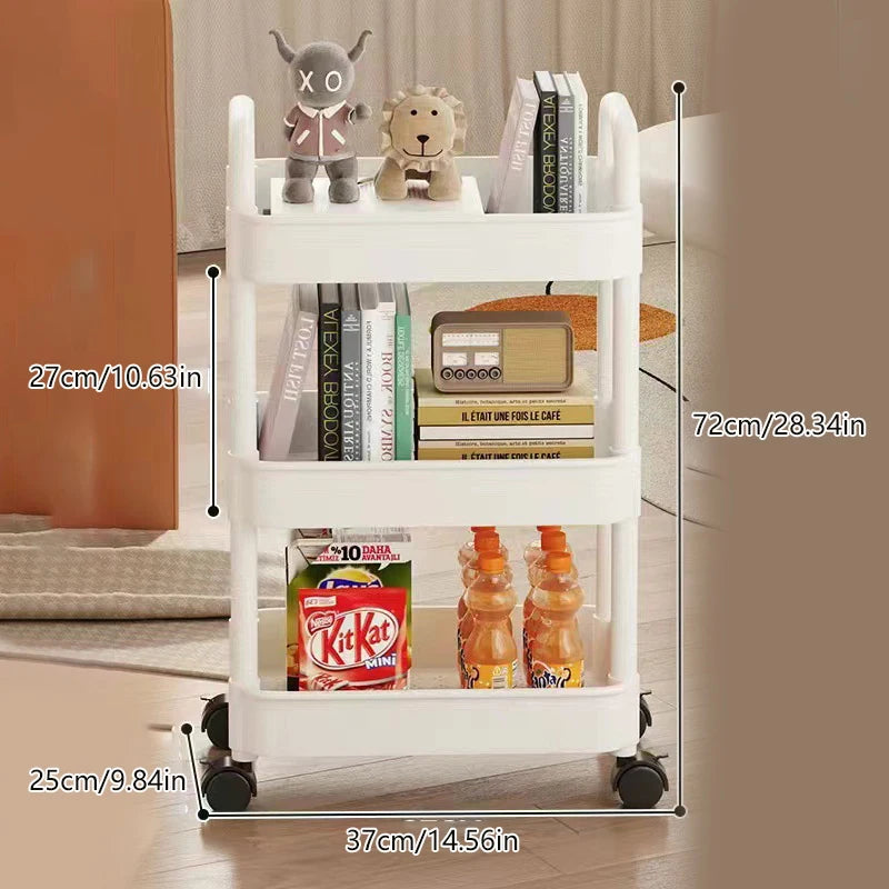 1*Bookshelf Storage Trolley Mobile Kitchen Organizer Cart With Wheels Multi-Layer Bathroom Shelves Household Snacks Storage Rack