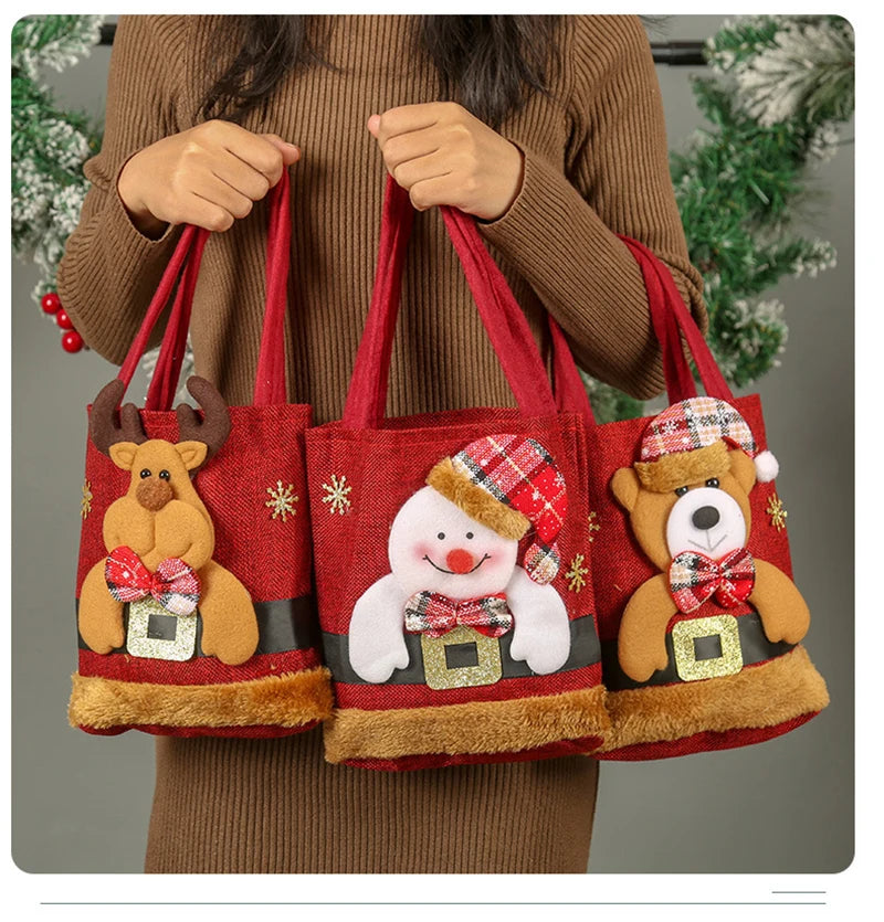 Christmas Gift Bag Linen Cloth New Year Children's Candy Handbag Christmas Eve Apple Storage Bag Xmas Santa Claus Wholesale 2023