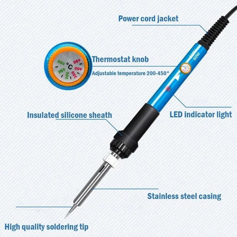 Justable Temperature Electric Soldering Iron 220V/110V 60W Electric Soldering Iron Set Welding Solder Repair Tool