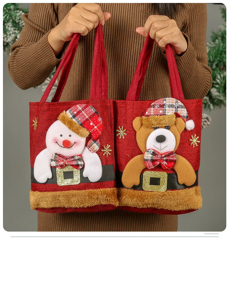 Christmas Gift Bag Linen Cloth New Year Children's Candy Handbag Christmas Eve Apple Storage Bag Xmas Santa Claus Wholesale 2023