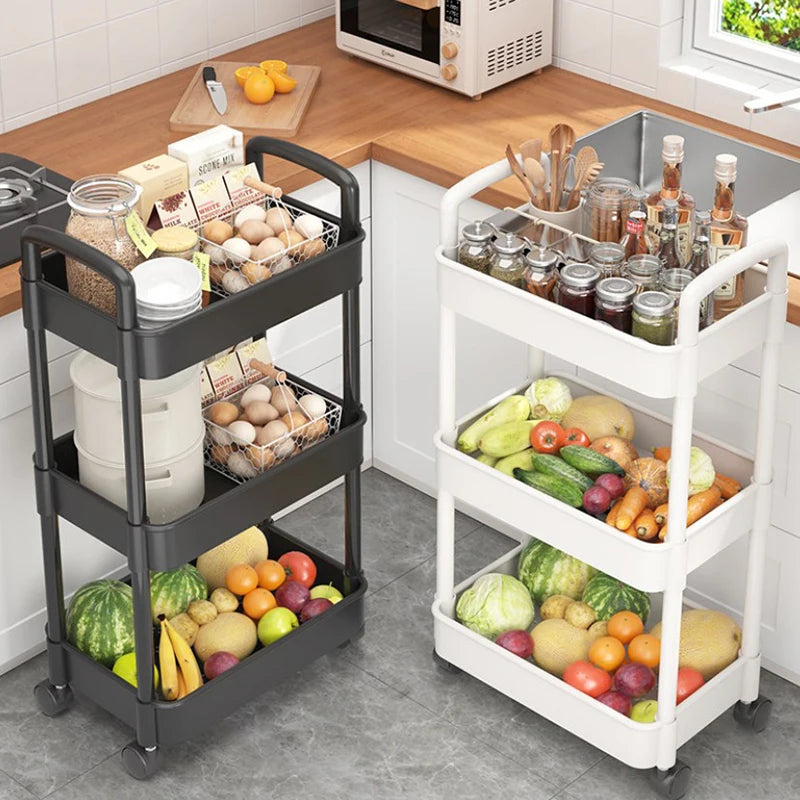 1*Bookshelf Storage Trolley Mobile Kitchen Organizer Cart With Wheels Multi-Layer Bathroom Shelves Household Snacks Storage Rack