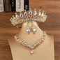 Luxury Silver Color Crystal Water Drop Bridal Jewelry Sets Rhinestone Tiaras Crown Necklace Earrings Wedding Dubai Jewelry Set