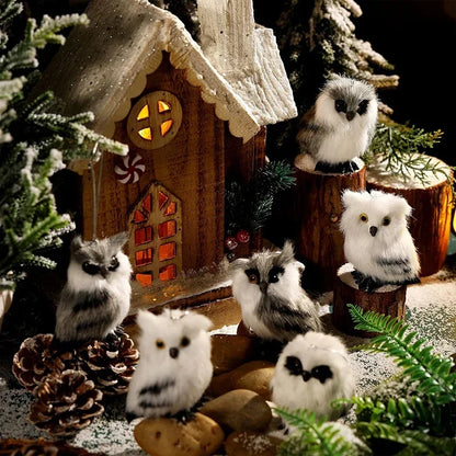 Owl Christmas Ornament Artificial Cute Standing Birds Xmas Ornaments for White Winter Home Decor Festival Party Supplies Decor