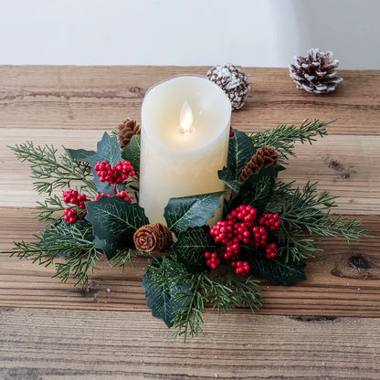 Christmas Decoration Leaf Candlestick Wreath Christmas Party Home Table Decor Artificial Leave Candle Ring Candlestick Garland