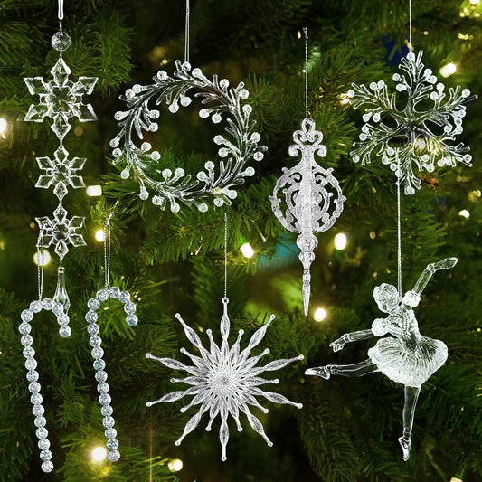 Xmas Tree Transparent Snowflake Hanging Ornaments Acrylic Pendant 2024 Christmas Decoration for Home Navidad Gifts New Year 2025