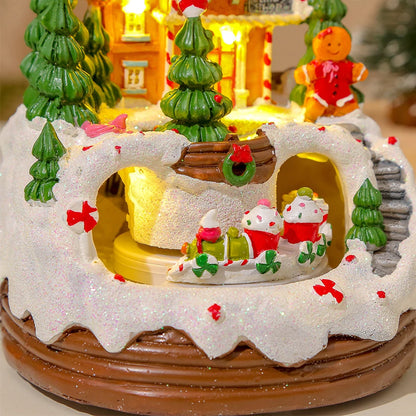 Christmas Music Box Snow House Ornaments with LED Light Resin Rotating Music Figurines Home Christmas Decorations New Year Gift